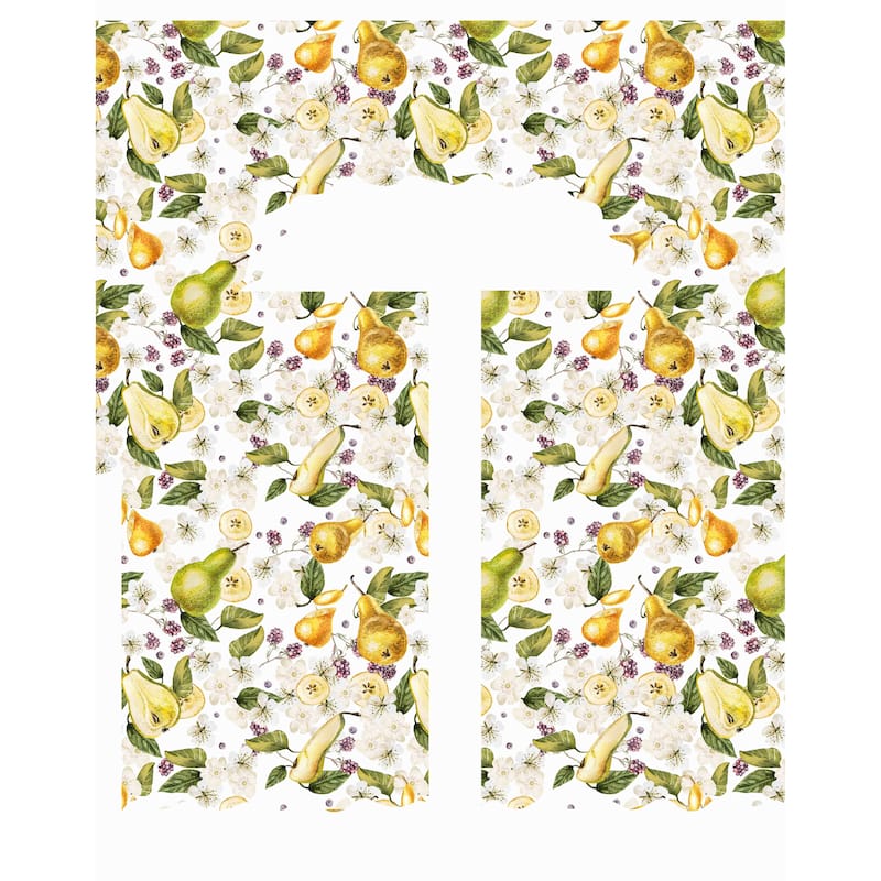 Violet Linen European Fruits Flowers, Pears, 3pc Set 60" x 18" Valance, 30" x 36" Tiers, Decorative Window Kitchen Curtain Set