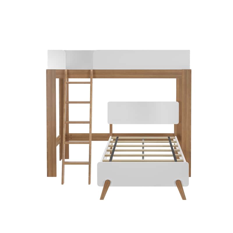 Max and Lily Mid-Century Modern L-Shaped Twin over Twin Bunk Bed