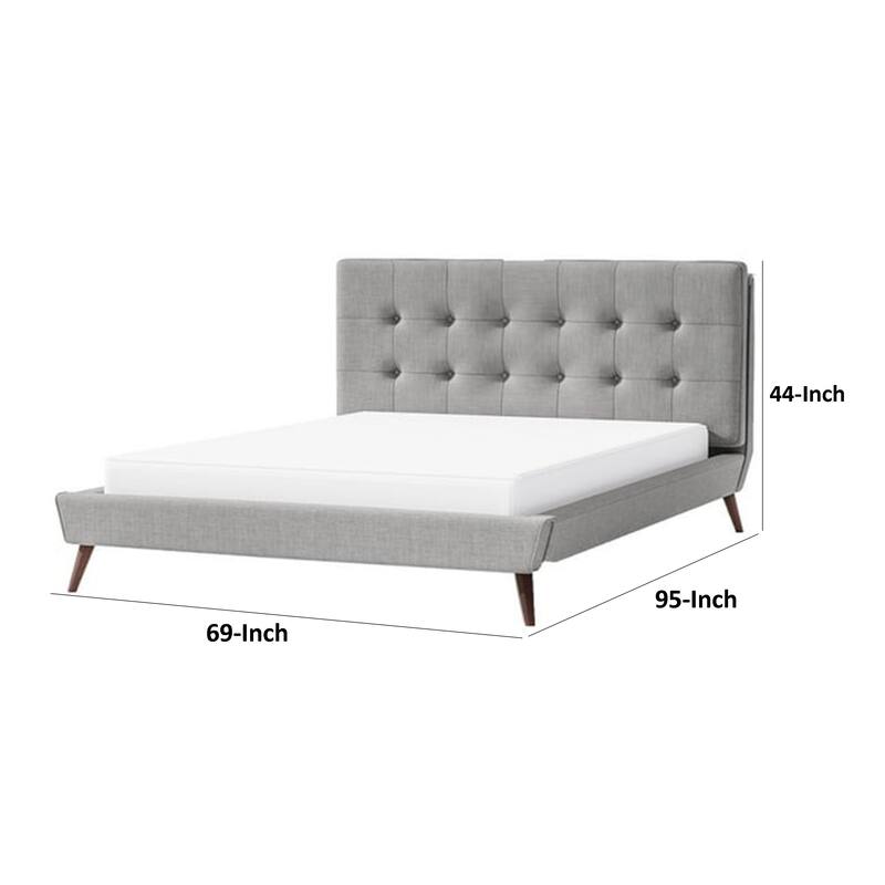Levy Queen Size Bed, Button Tufted Headboard, Modern Gray Upholstery