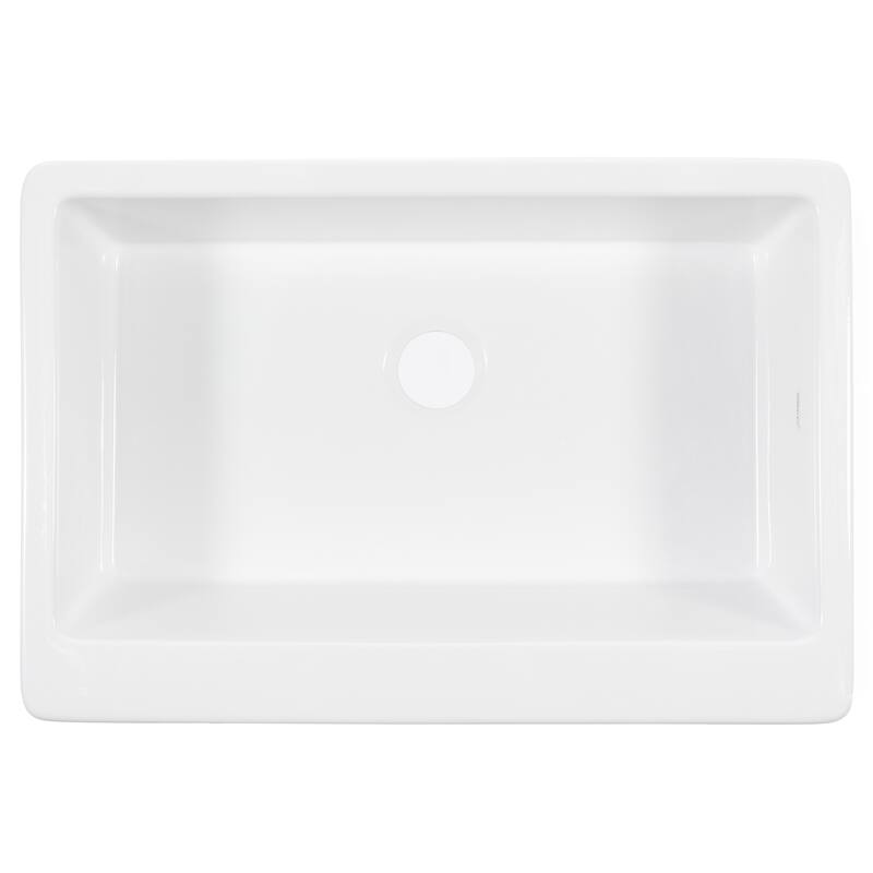 Grace Crisp White Fireclay 34" Single Bowl Quick-Fit Undermount Farmhouse Apron Front Traditional-Style Kitchen Sink and Drain
