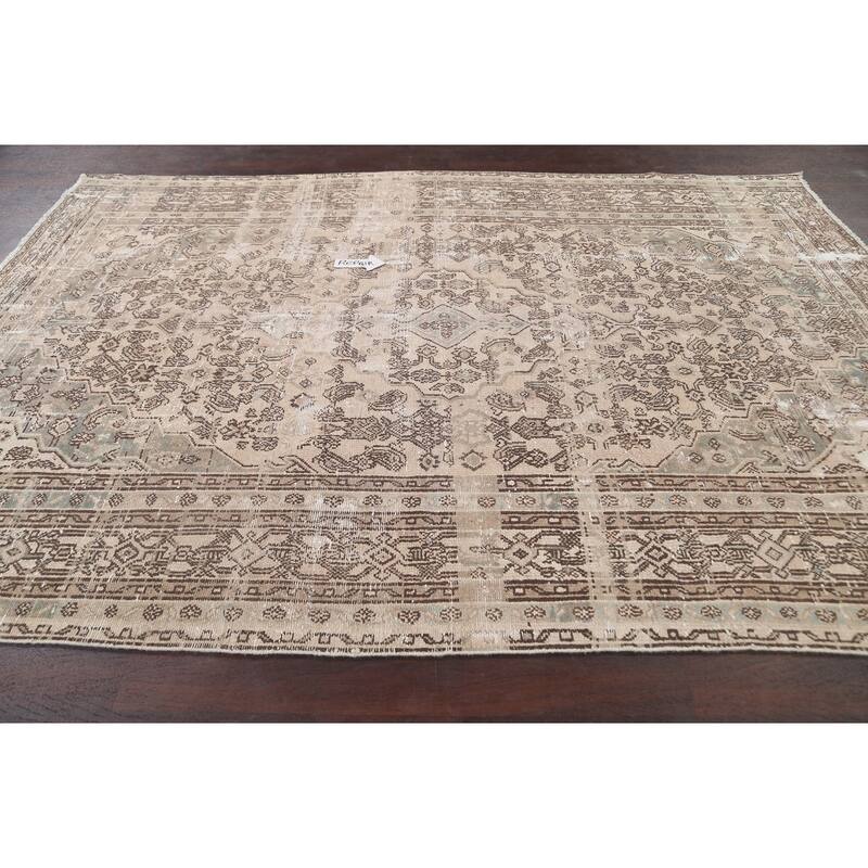 Distressed Geometric Hamedan Persian Area Rug Wool Hand-knotted Carpet - 6'7" x 9'5"