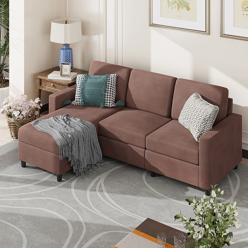 Futzca Modern Convertible Sectional Sofa L-Shaped Couch - Brown
