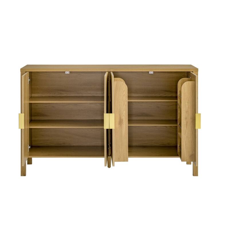 Modern 57.5" Fluted Door 4-Door Sideboard with Side Hooks and Adjustable Shelves