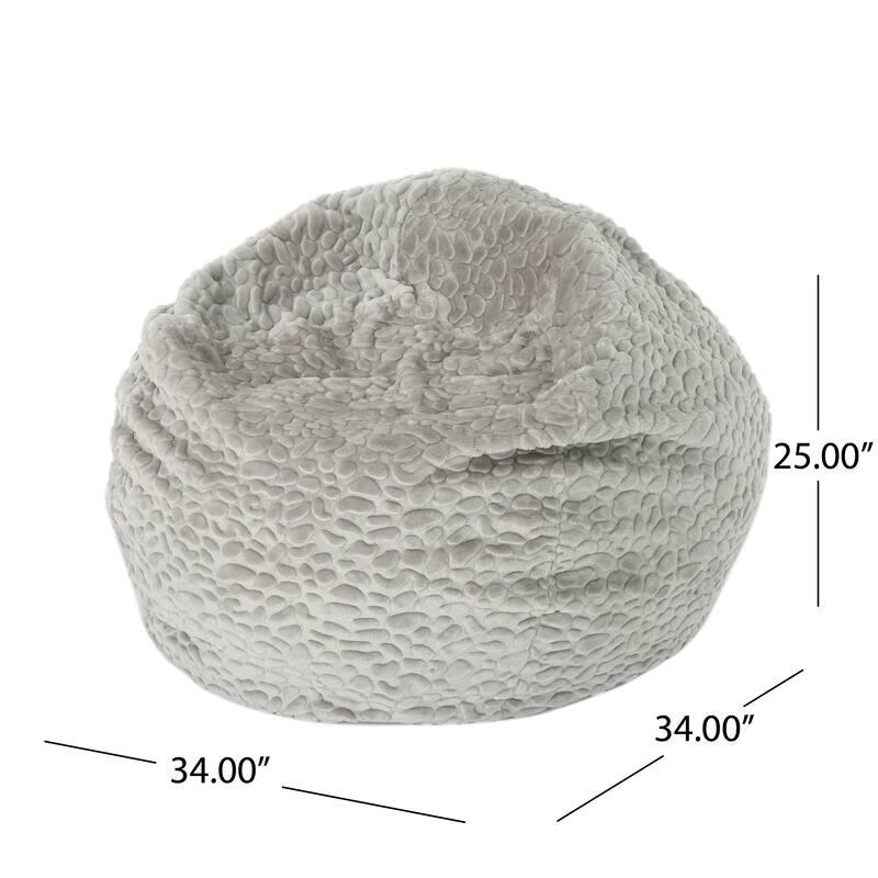 Yasmin 3 Foot Rounded Faux Fur Bean Bag, Grey Pebble Pattern