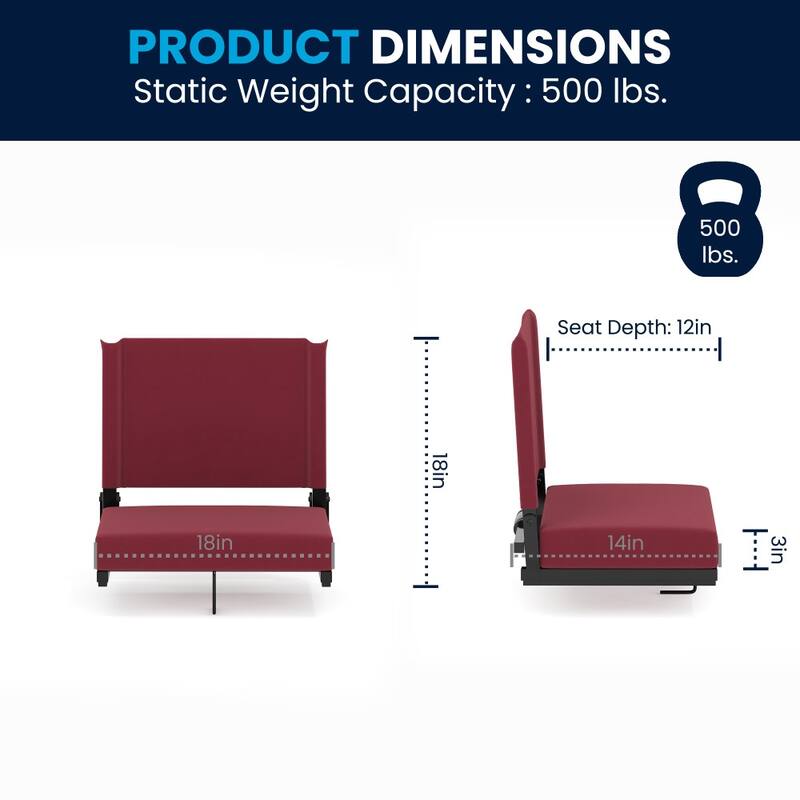 Ultra-Padded Stadium Chair - 18"W x 14"D x 18"H - 18"W x 14"D x 18"H
