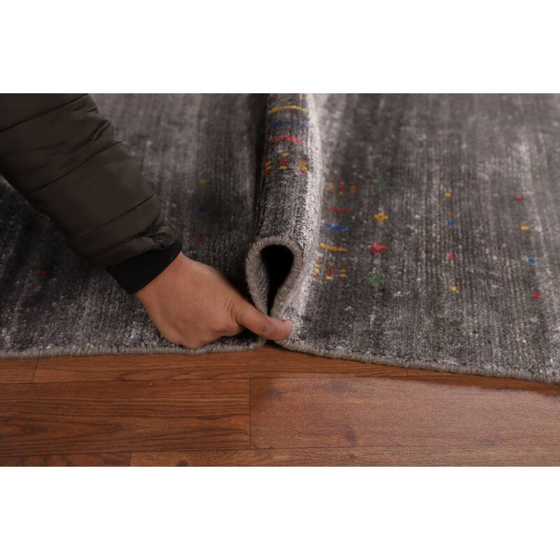 Gray Gabbeh Indian Area Rug Handmade Silk Carpet - 5'2"x 8'2"