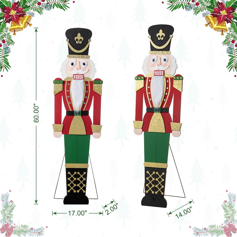 Glitzhome 60"H Christmas Wooden Traditional Nutcracker Porch Decor - Black/Green/Red