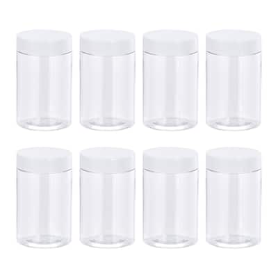 Round Plastic Jars with White Screw Top Lid, 12Pcs