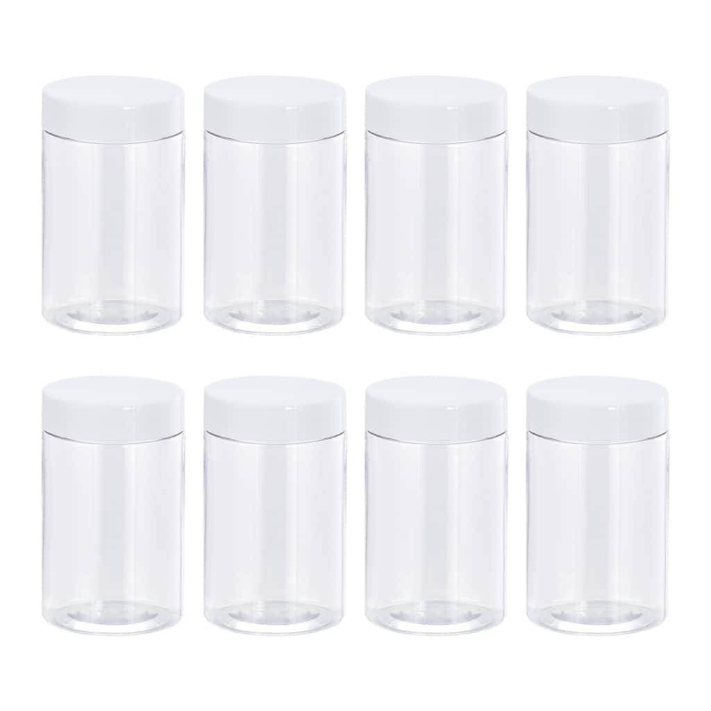 Round Plastic Jars with White Screw Top Lid, 12Pcs