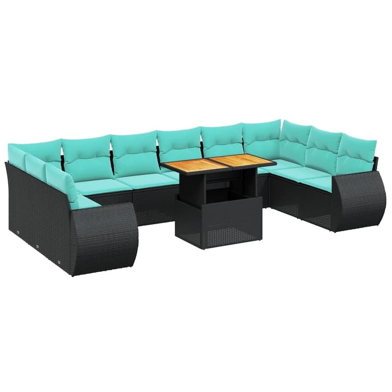 vidaXL Patio Sofa Set with Cushions Outdoor Furniture 11 Piece Poly Rattan - 24.4 x 24.4 x 27.2