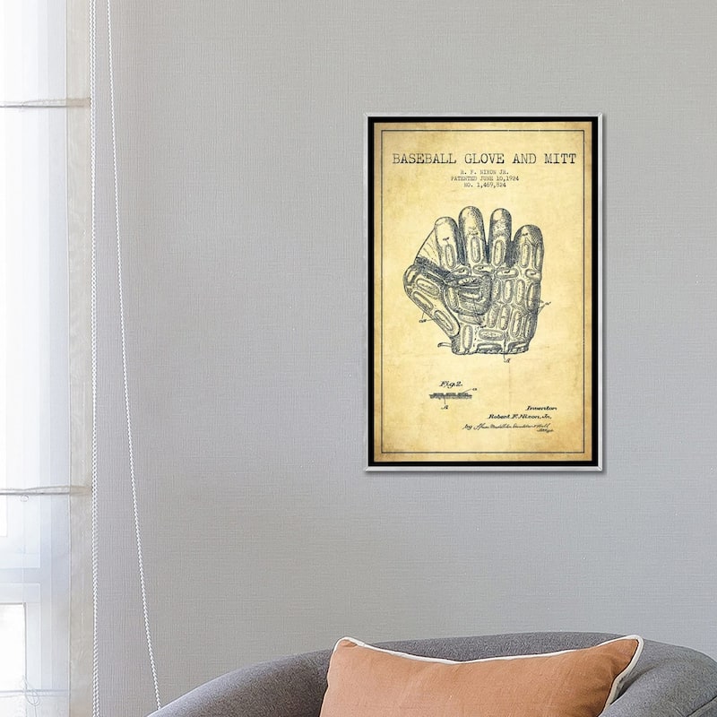 iCanvas "Baseball Glove Vintage Patent Blueprint" by Aged Pixel Framed