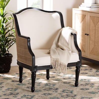 bali & pari Elizette Traditional French Beige Fabric and Black Finished Wood Accent Chair