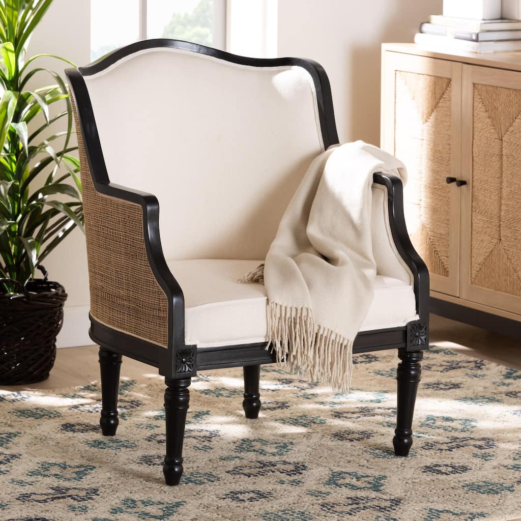bali & pari Elizette Traditional French Beige Fabric and Black Finished Wood Accent Chair