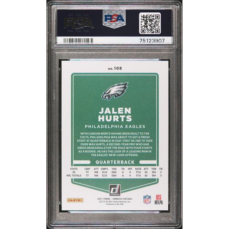 Jalen Hurts 2021 Donruss Panini Press Proof Football Card #108 Graded PSA 10 - 8'6" x 11'6"