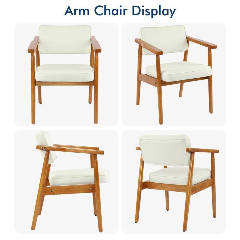 Walnut Faux Leather or Linen-Like Fabric Upholstered Dining Chair - Padded Armchair with Solid Wood Frame & Open Back