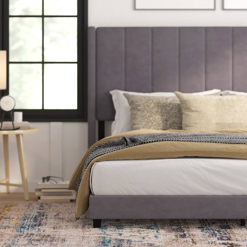 Upholstered Platform Bed with Wingback Headboard