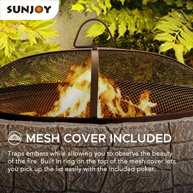Sunjoy Stone 26 in. Round Wood Burning Firepit