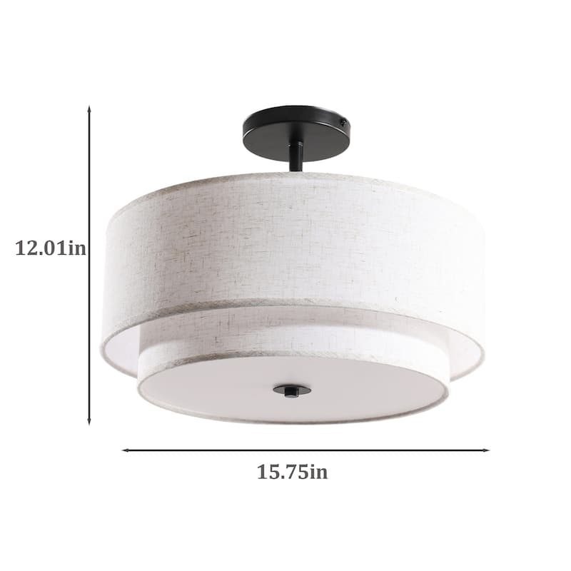 16" Modern Ceiling Light, Fabric Upholstered, Flush-Mount Fixture (Bulb Not Included)