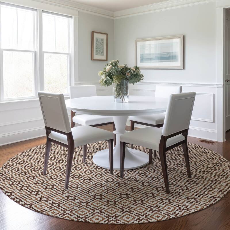 Premium Washable Super Soft Modern Mosaic Mayfield Rug - Paprika - 8' x 8' - Round