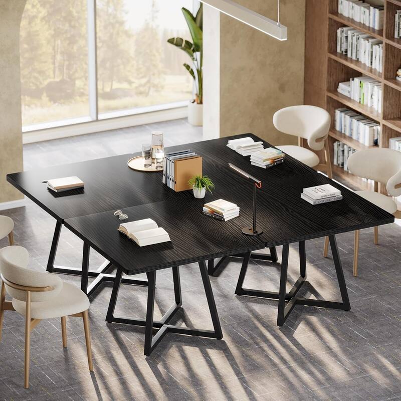 31.5" Square Conference Table Set, 63" Industrial Office Meeting Table for 4-6 People