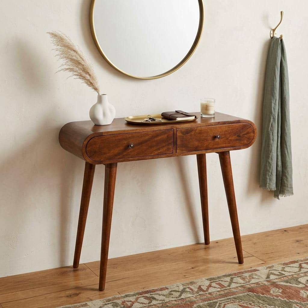 HomeRoots 35" Chestnut Solid Wood Console Table With Two Drawers - 35.40 in. x 30.70 in. x 13.80 in.