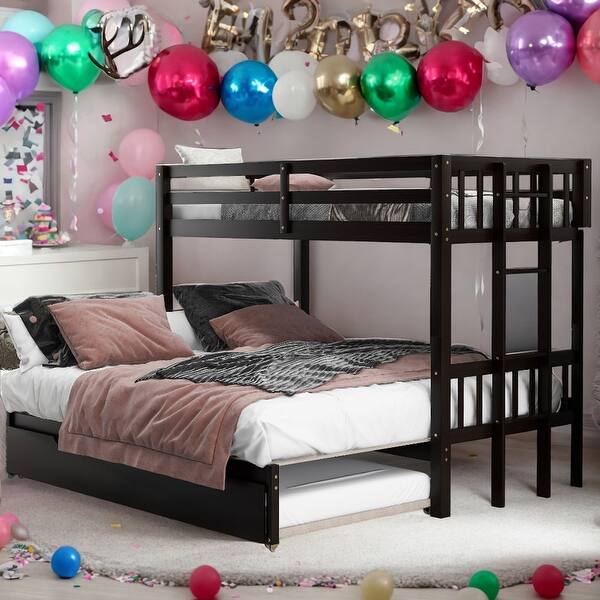 slide 2 of 13, Twin Over Pull-out Bunk Bed With Trundle With Wheels,4 Beds for Bedroom Espresso