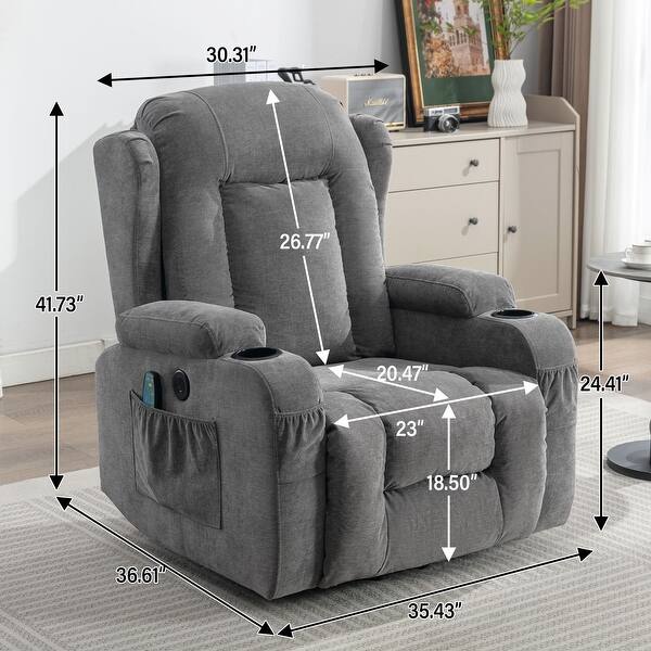 Power Lift Sofa Chairs Grey Heat Massage Recliner Chairs w/USB Port