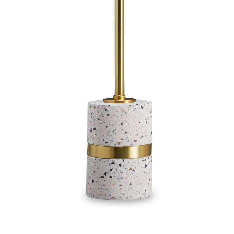 Joen 31 Inch Modern Table Lamp, Round White Terrazzo Base, Gold Brass Metal