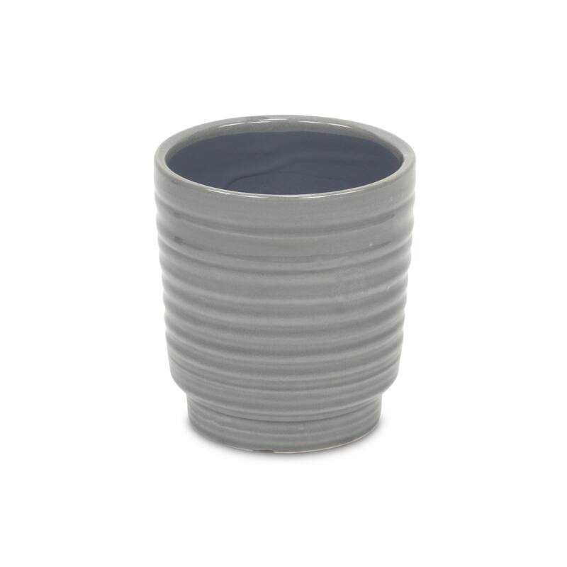 Celadon Gray Ceramic Rippled Planter
