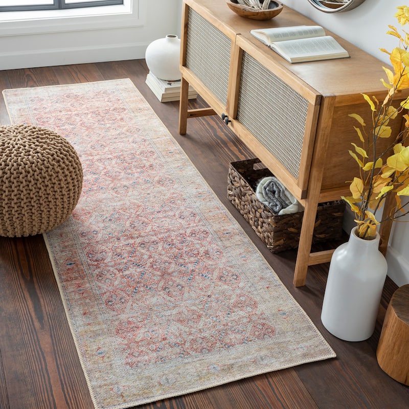 Livabliss Eutychos Traditional Floral Machine Washable Area Rug - 2' 7" x 7' 10" - Rust/Grey