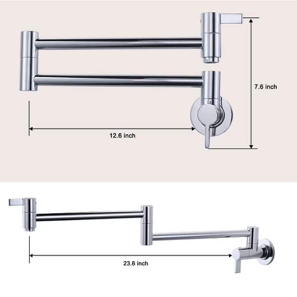 dimension image slide 3 of 6, WOWOW Wall Mounted Pot Filler Faucet with Double Joint Swing Arms