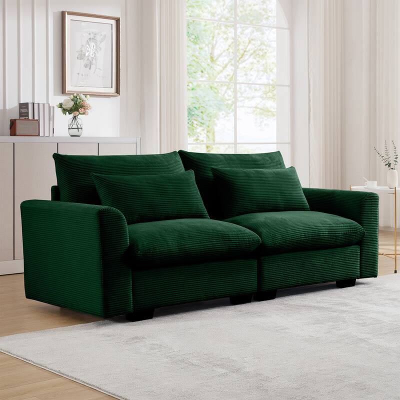 2-Seat Corduroy Modular Loveseat Sofa with Waist Pillow - Green - 2-Seat