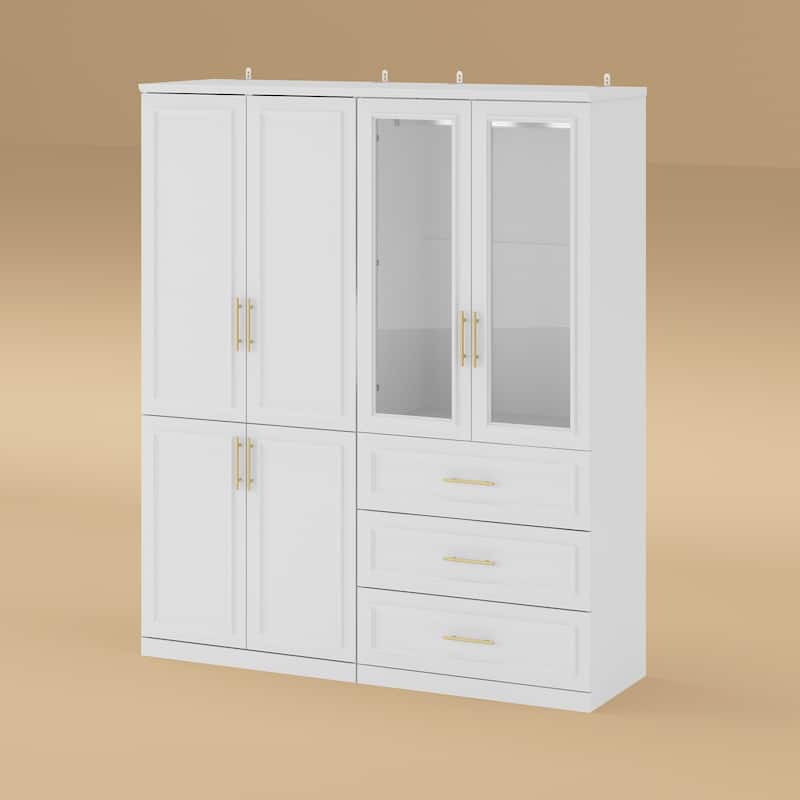 74.8"H Large Modular Wardrobe Cloest Armoire Cabinet Glass Door