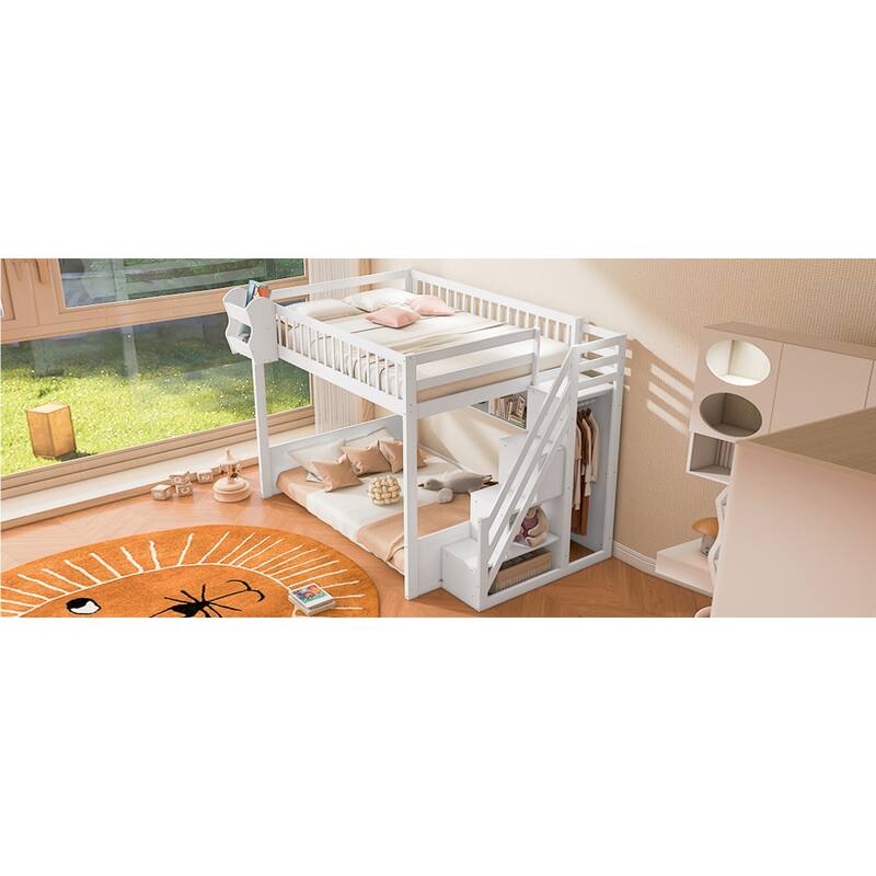 Roomfitters Queen Size Loft Bed with Wardrobe, Storage Staircase and Shelves