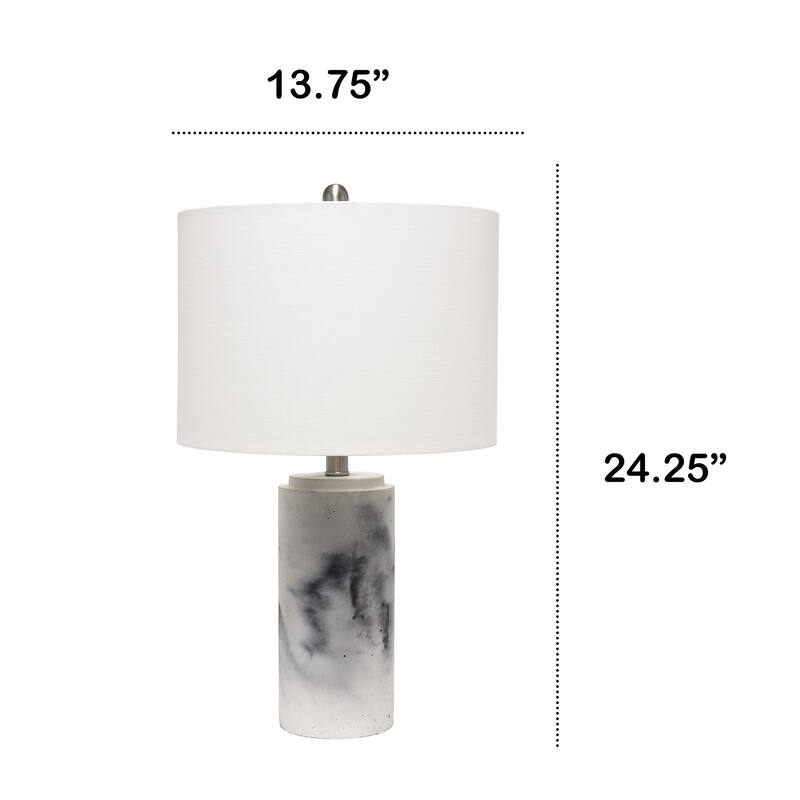 Marble Table Lamp with Fabric Shade - Modern Lamp for Living Room, Bedroom - 5ft Cord Included