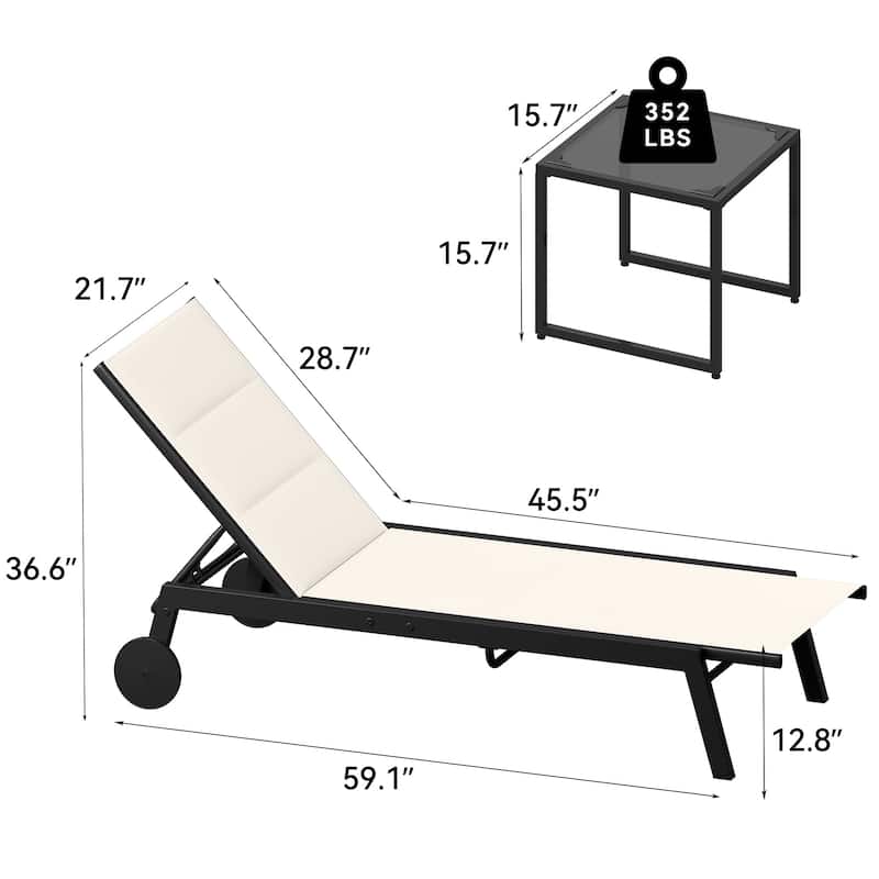 Outdoor Resin Lounge With Adjustable Back, Upholstered Fabric With Side Table - N/A