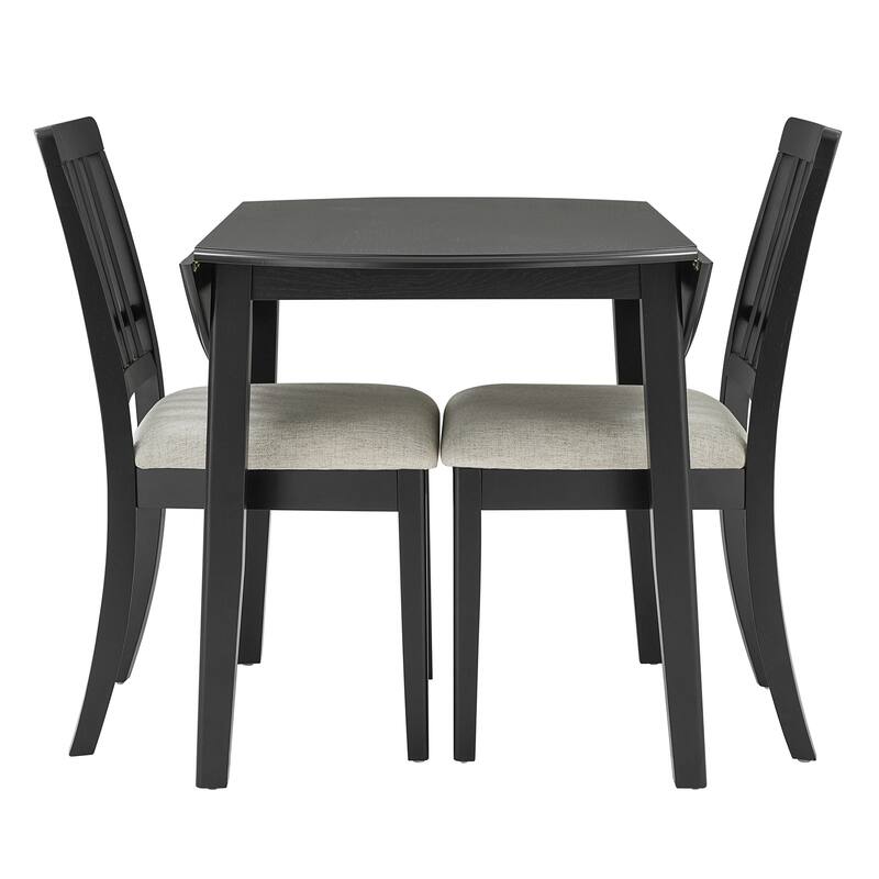 3-Piece Round Dining Table Set for 2 People, 1 Folding Wood Dining Table + 2 Upholstered Chairs, for Small Apartments