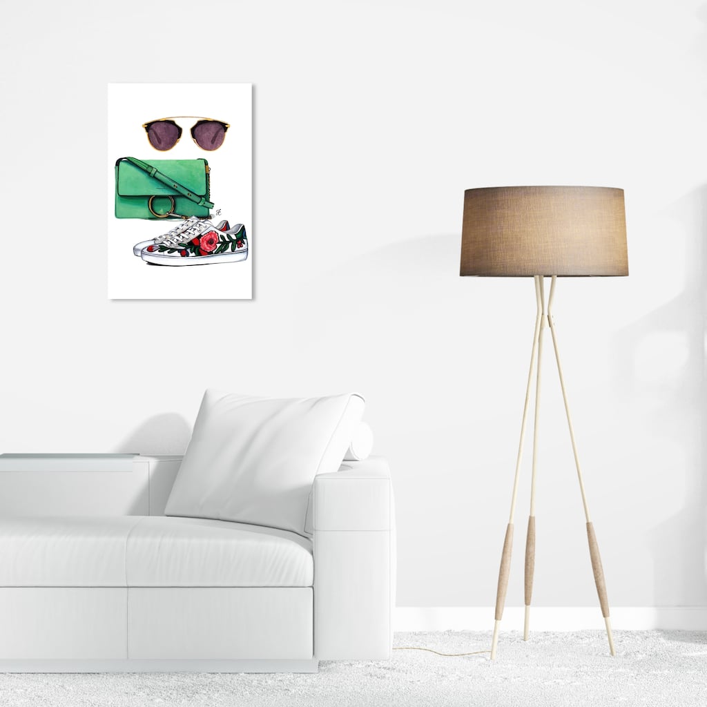 Wynwood Studio Canvas Fashion and Glam Doll Memories - Stylish Essentials Green and Emerald Glam Wall Art Canvas Print