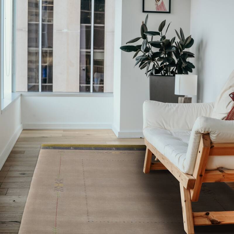 ECARPETGALLERY Hand Loomed Kashkuli Gabbeh Light Grey Wool Rug - 5'2 x 7'0