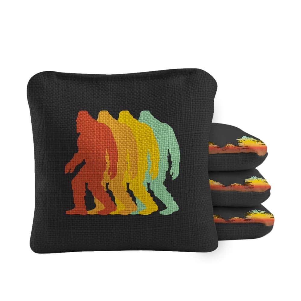 Retro Sasquatch Black Dual Sided Cornhole Bags