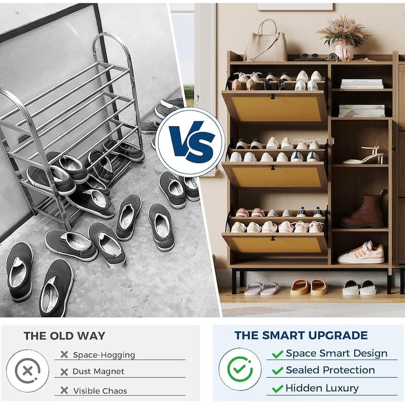 Freestanding 3 Flip Drawer Shoe Cabinet for Entryway Hallway Storage