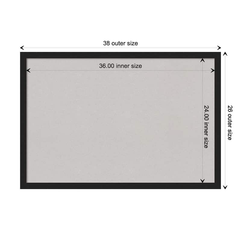 Grace Narrow Framed Grey Corkboard Bulletin Board - Grace Brushed Metallic Black Narrow - Board Size 36x24