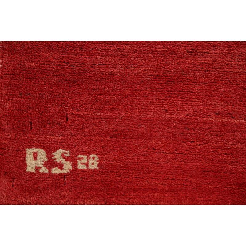 Modern Red Gabbeh Oriental Foyer Rug Hand-Knotted Wool Carpet - 3'4"x 4'10"