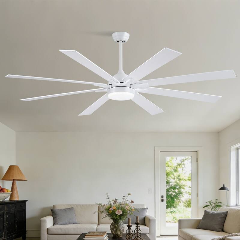 72 Inch Large Ceiling Fan with Light,Reversible DC Motor,LED Integrated,Remote and APP Control - 72 inches - White