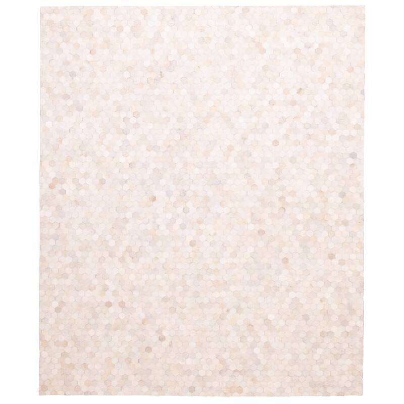 ECARPETGALLERY Handmade Cowhide Patchwork Cream Leather Rug - 8'0 x 10'0