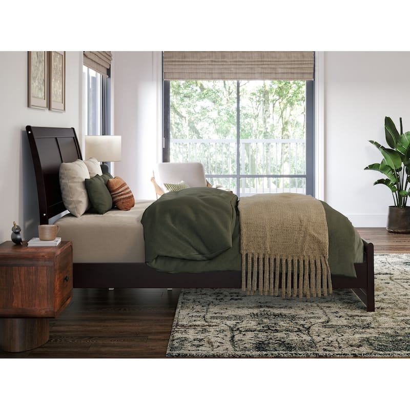 Valencia Solid Wood Low Profile Sleigh Platform Bed with Matching Footboard