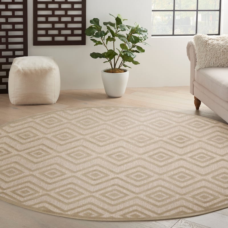 Nourison Versatile Indoor/Outdoor Geometric Flatweave Area Rug - 8' x Round - Cream