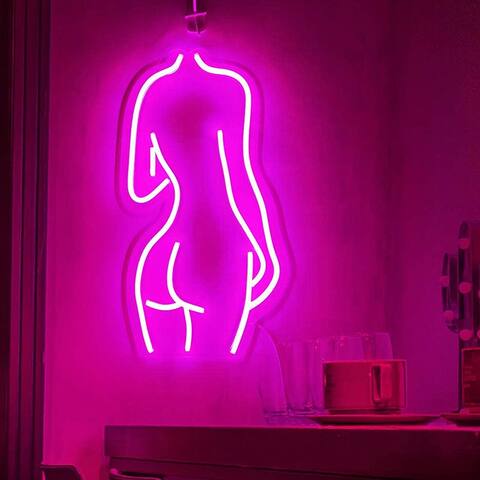 Pink Sexy Lady Neon Sign Lights Wall Art Decor for Home Bar - 19.68 x 10.4 x 1.57 In