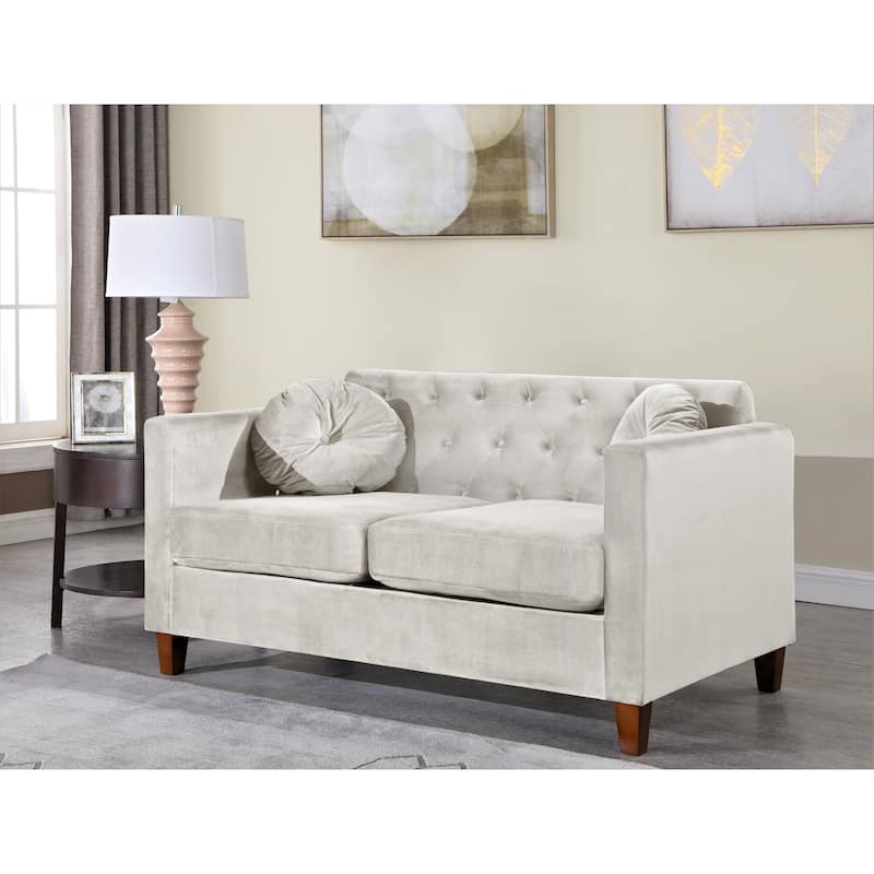 Lory Velvet Kitts Classic Chesterfield Loveseat - Beige