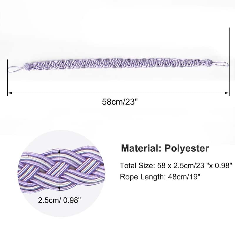 4pcs Curtain Tieback 23" Holdback Decorative Rope Curtain Holders, Purple